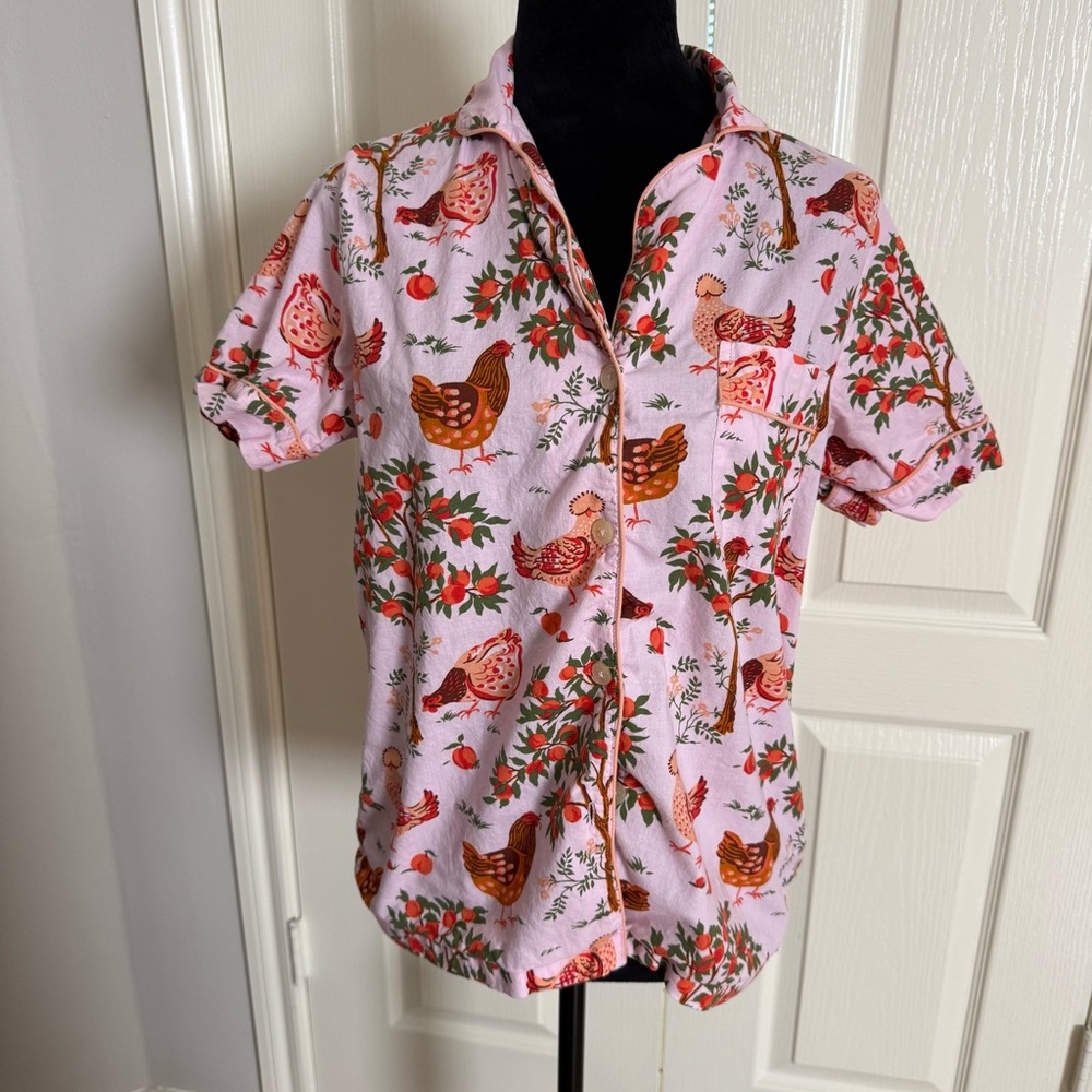PRINTFRESH 100% Organic Cotton Top & Cropped Pants Hen House Ballet Pink XXS GUC - Picture 7 of 14